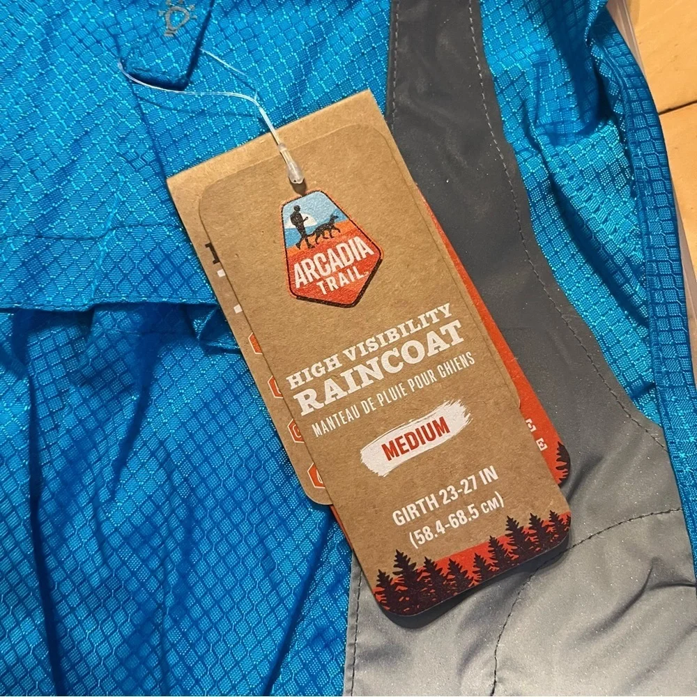 Arcadia Trail NWT Dog Raincoat High Visibility Blue Packable Jacket Size M